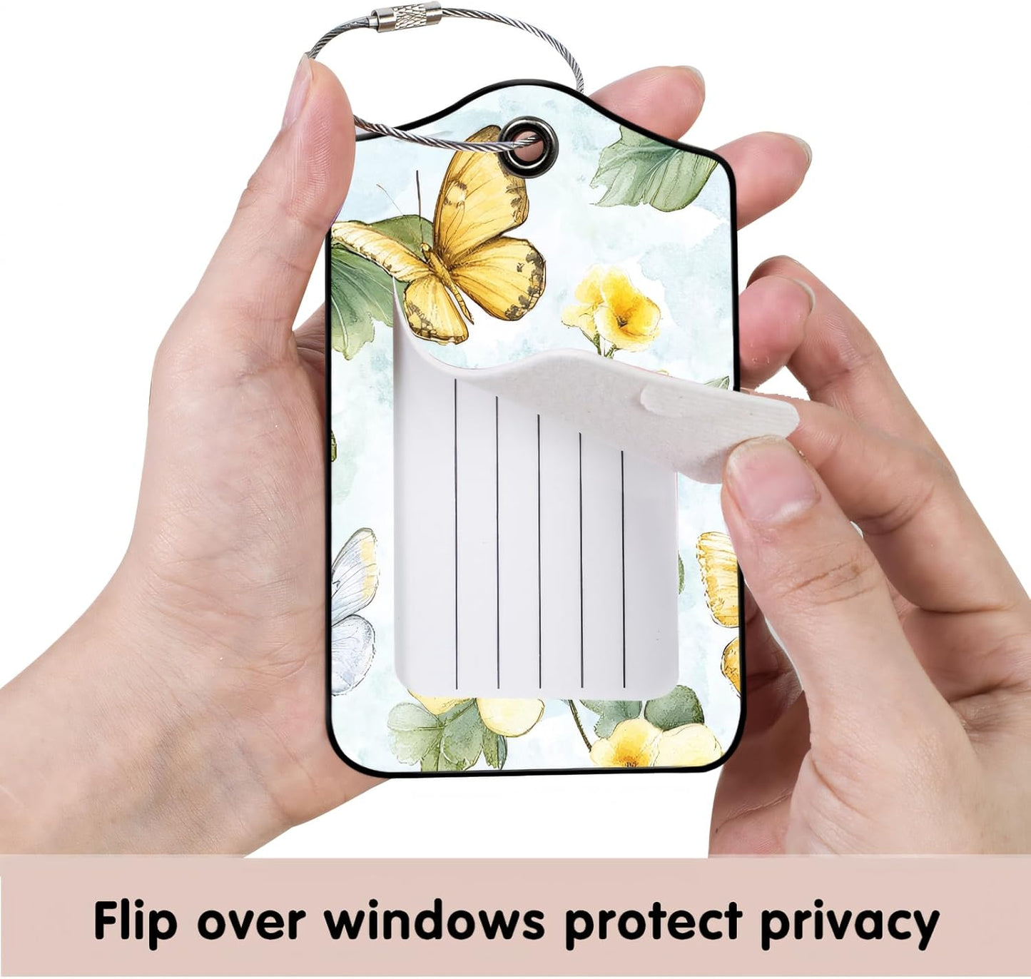 Luggage Tags for Suitcases, 2-Pack PU Leather for Cruise & Travel, Baggage ID Tags with Privacy Cover & Address Card, Durable Metal Ring, Kids Adults Travel Accessories, Watercolor Flutter