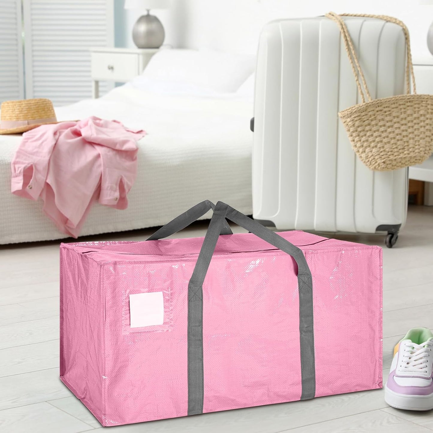 8 Pack Extra Large Moving Bags Heavy Duty Packing Bags with Extra Long Handles and Zippers Storage Totes for College Students Room Dorm Essentials Packing Supplies(Pink)