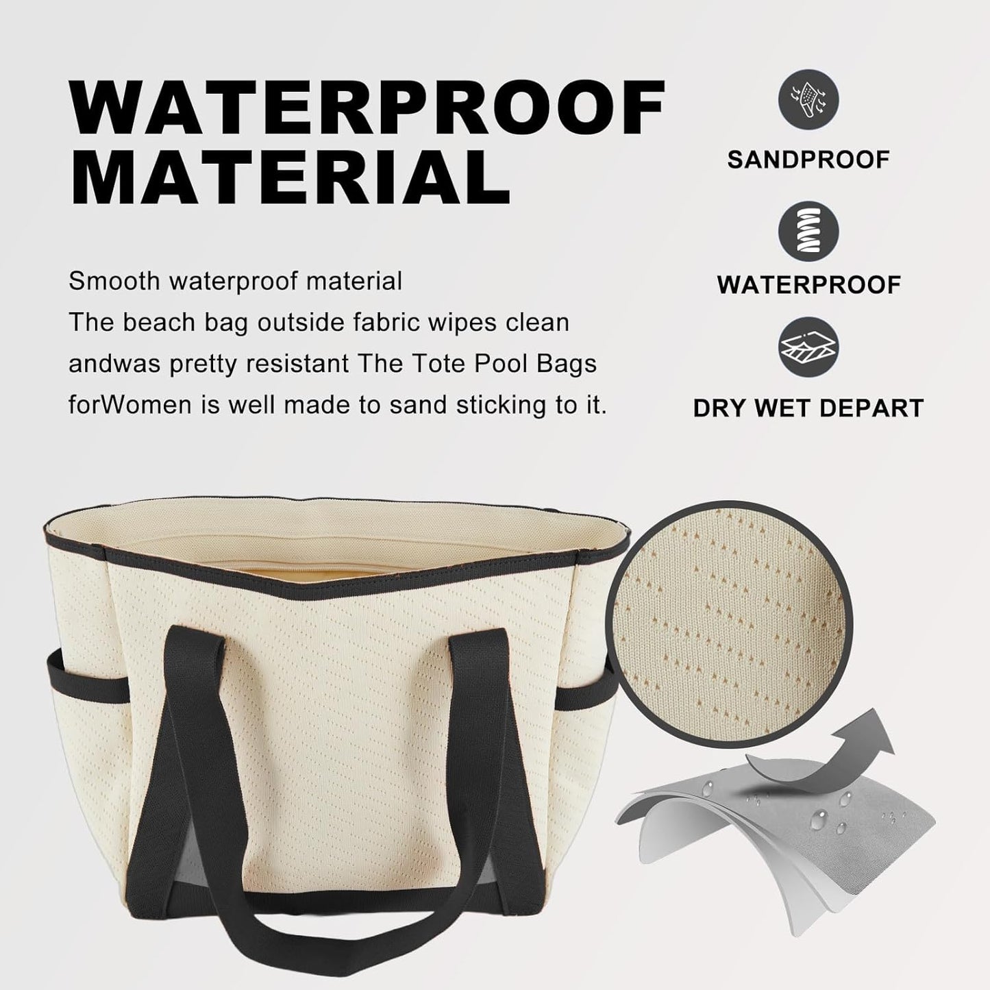 Large Canvas Tote Bag,White and Green, with Laptop Sleeve and Multiple Pockets