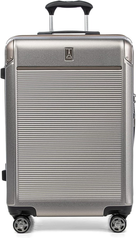 Travelpro Platinum Elite Hardside Expandable Checked Luggage, 8 Wheel Spinner, TSA Lock, Hard Shell Polycarbonate Suitcase, Metallic Sand, Checked Medium 25-Inch