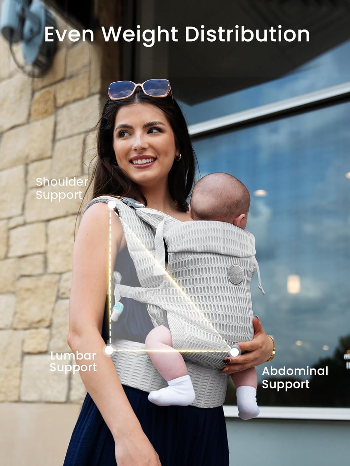 Grownsy Baby Carrier Newborn to Toddler (7-44lbs), Ergonomic & Cozy Wraps with One-Click Buckle, Mesh & Head Support for Hands-Free Comfort, Silver Gray