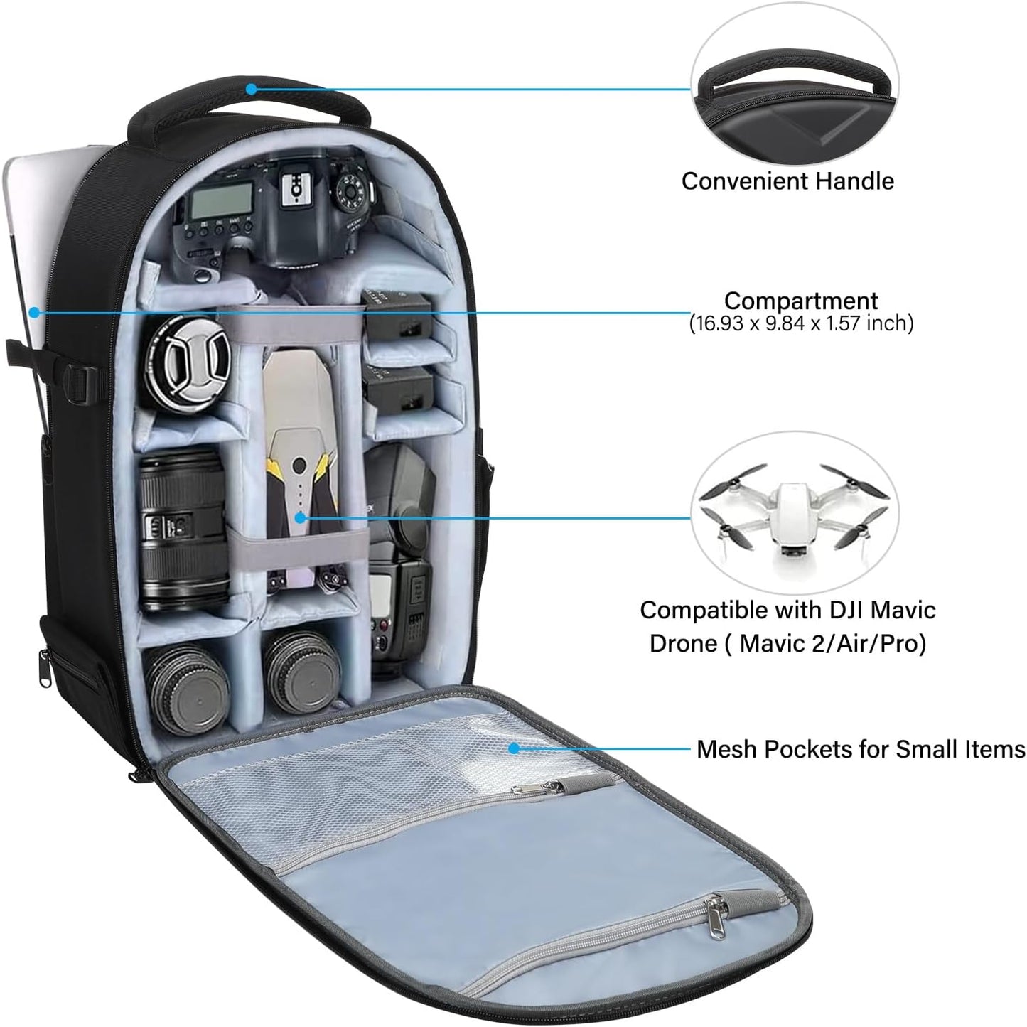 MOSISO Camera Backpack, DSLR/SLR/Mirrorless Photography Camera Bag Waterproof Artistic Geometric Hardshell Case with Tripod Holder&15-16 inch Laptop Compartment for Canon/Nikon/Sony, Black