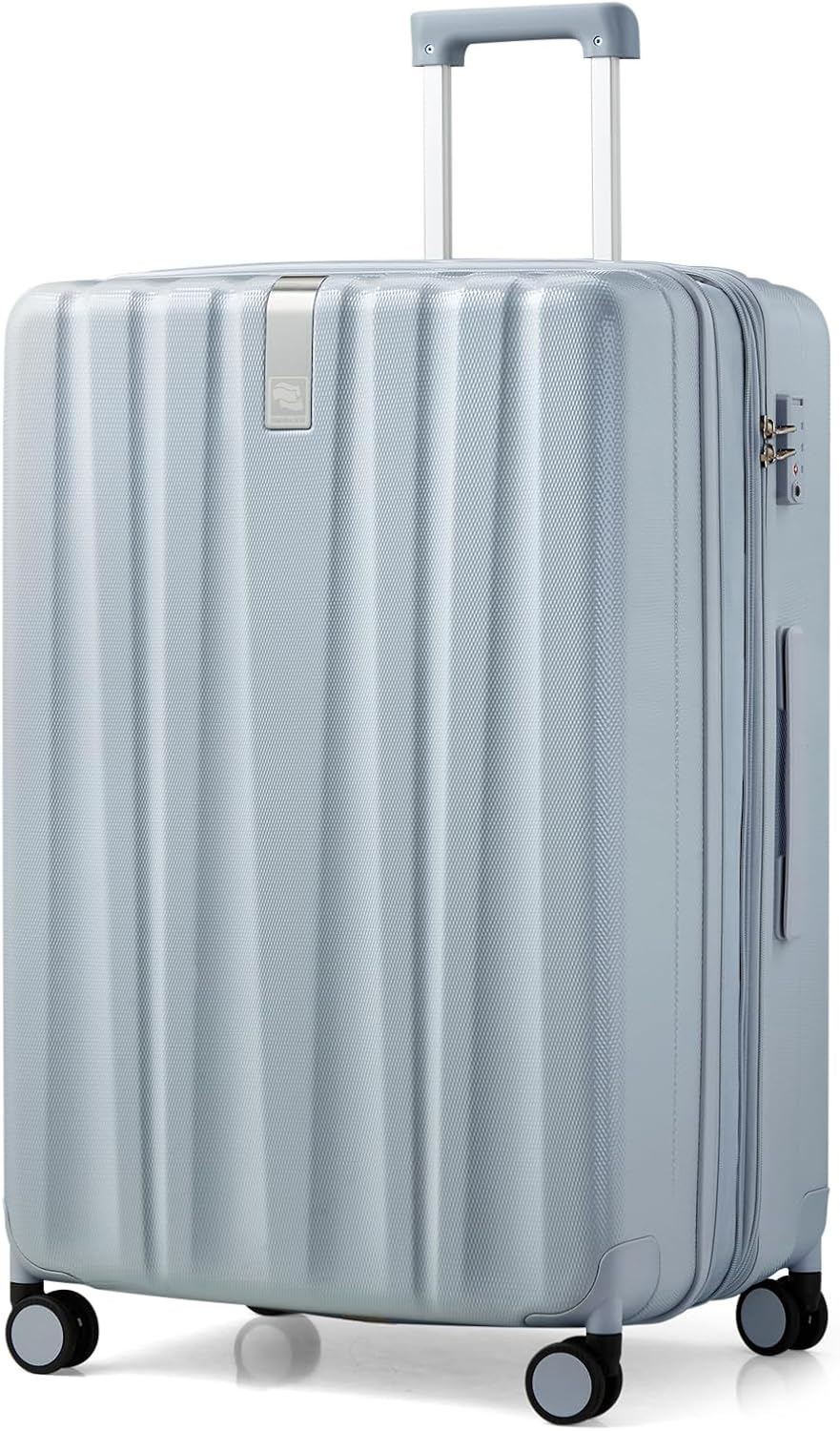 Hanke 29 Inch Expandable Checked Luggage Lightweight PC Hard Shell Luggage Suitcases with Wheels Travel Luggage Rolling Large Suitcase Travel Luggage Bag for Study Abroad.(Gray)