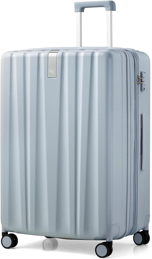 Hanke 29 Inch Expandable Checked Luggage Lightweight PC Hard Shell Luggage Suitcases with Wheels Travel Luggage Rolling Large Suitcase Travel Luggage Bag for Study Abroad.(Gray)