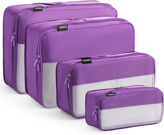 4 Set Compression Packing Cubes for Travel, Suitcases and Backpack Space Saving Organizers (Bright Purple)