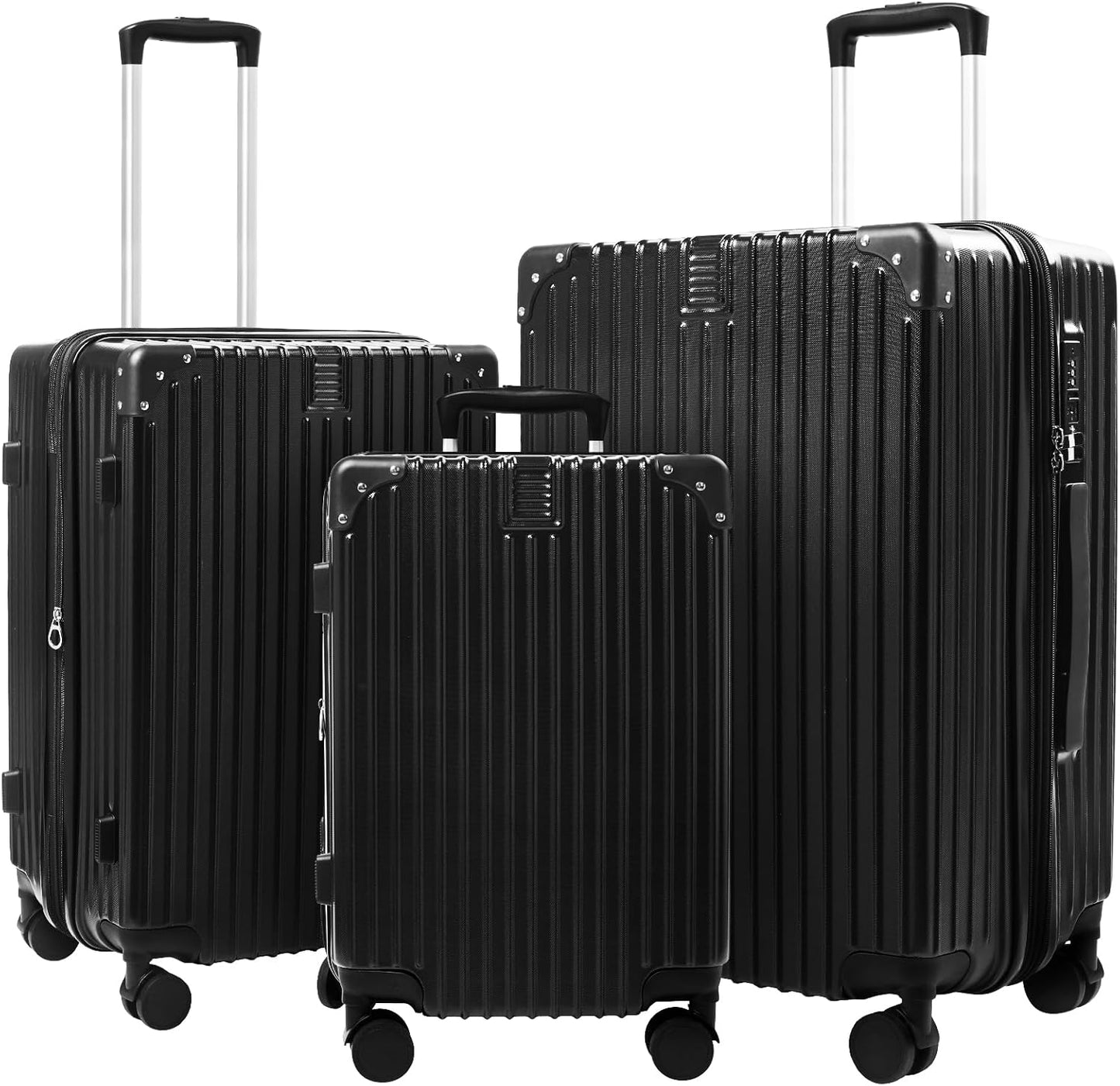 3-Piece Expandable Luggage Set Suitcase in Classic Black -Double Wheel Stability & Secure TSA Locks(20in24in28in)