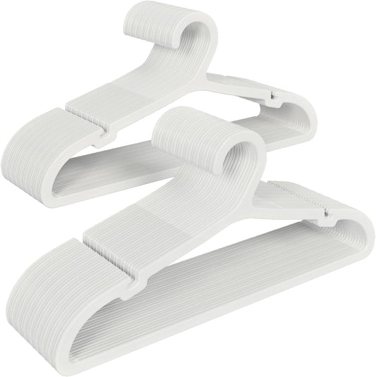50 Pack Clothes Hangers, Non Slip Plastic Coat Hangers, Space Saving Hangers, Heavy Duty, Hanging Dry Wet Clothes, 16.4" x 8.3", White, UAPY0550W
