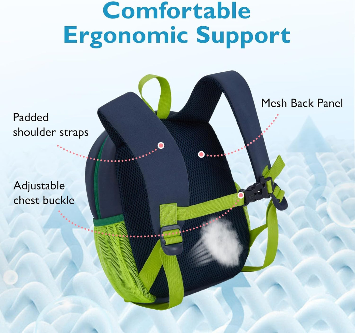 mommore Toddler Backpack for Boys 2-4 Small Cute Dinosaur Backpack with Kids Leash, 3D Cartoon Preschool Kindergarten Bookbag for Pre-k, Green