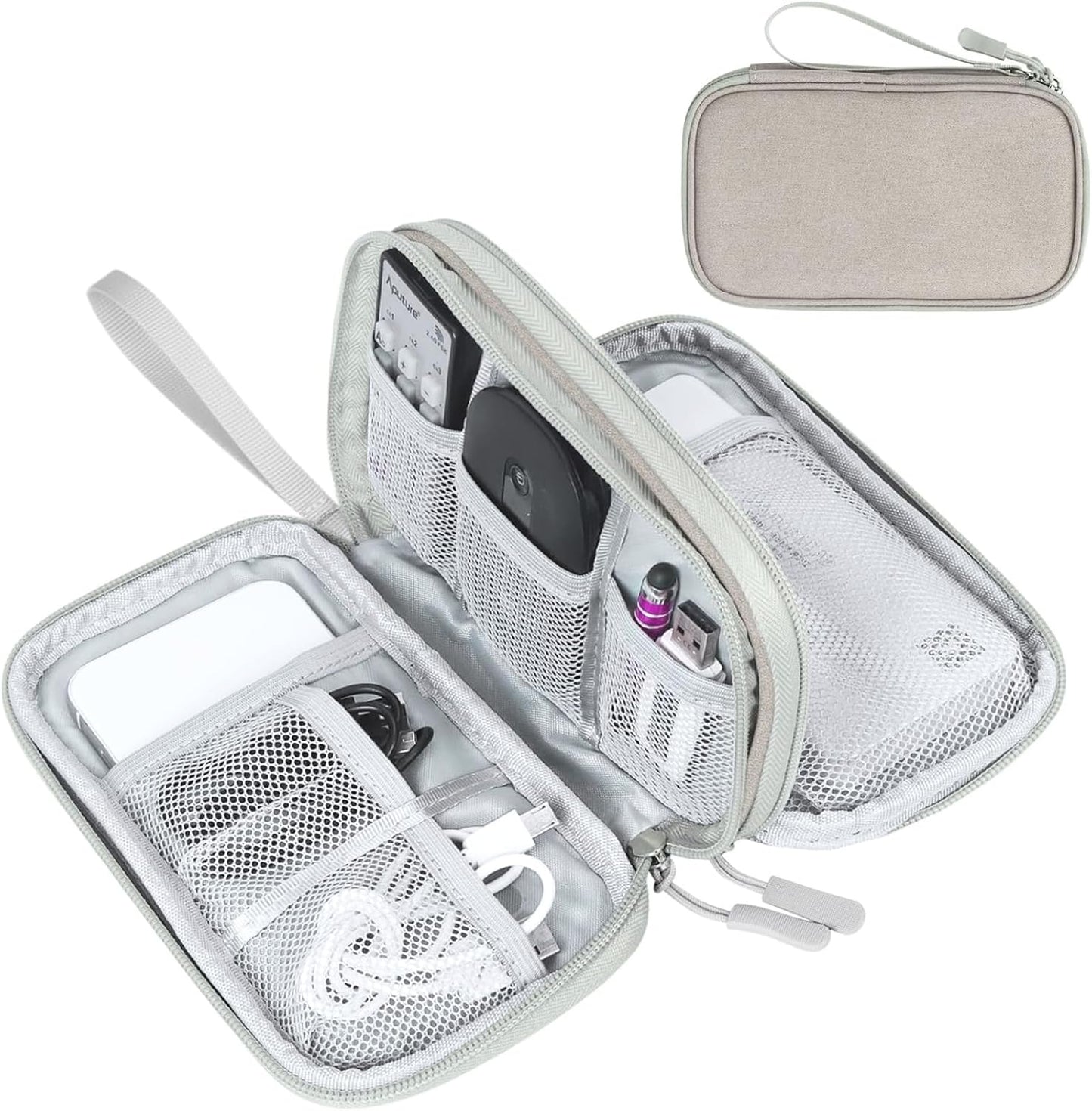 FYY Electronic Organizer, Travel Cable Organizer Bag Pouch Electronic Accessories Carry Case Portable Waterproof Double Layers All-in-One Storage Bag for Cable, Cord, Charger, Phone, Earphone Khaki