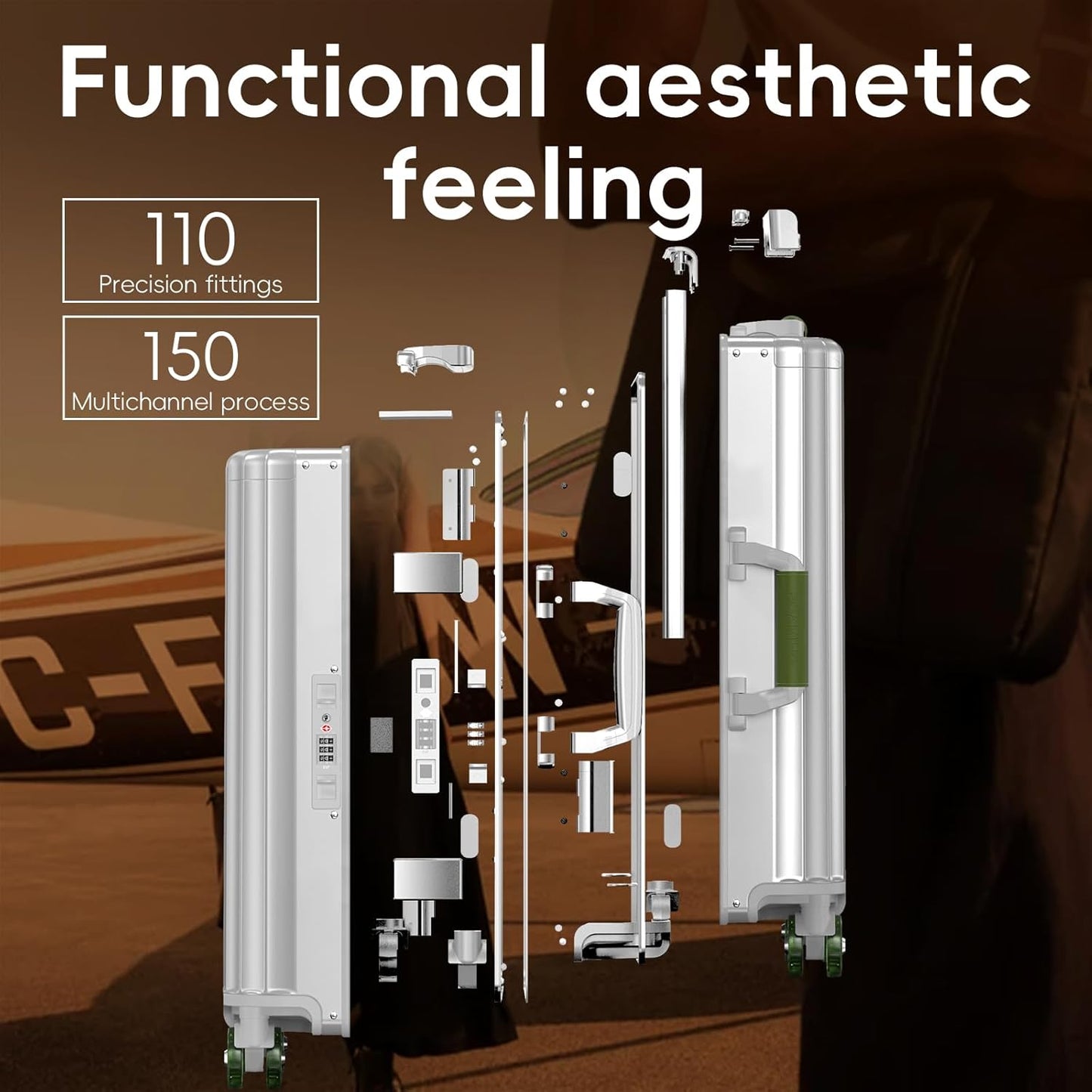 Roaming Carry on Luggage, 20 Inch Durable Aluminum Zipperless Luggage Airline Approved, Hardside Suitcase with TSA Lock USB Port and Spinner Wheels, Smart Organizational Pockets Maximize Packing Space