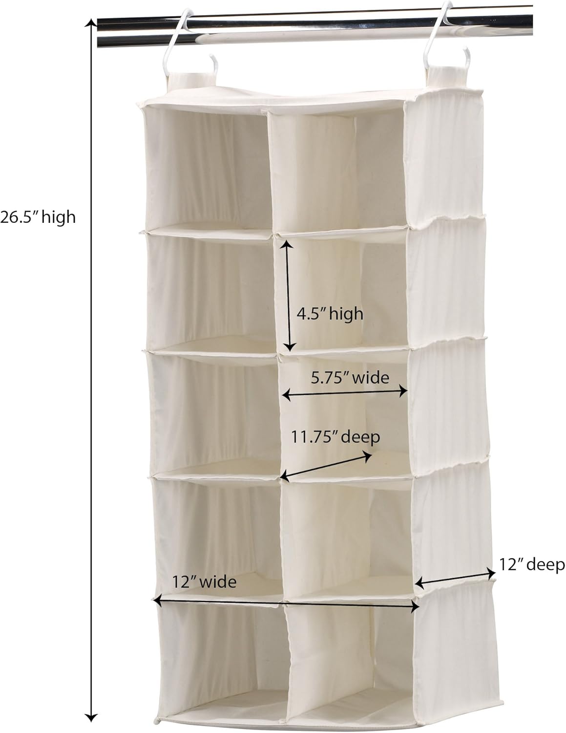 Household Essentials 311344 10 Pocket Hanging Shoe Storage Organizer for Closets | Natural Canvas