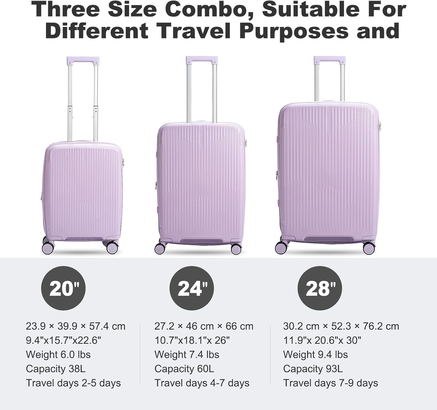 Nazhura Luggage Set, 3-Piece Hardside Suitcase Set, 20-inch Carry On, 24-inch, 28-inch Luggage