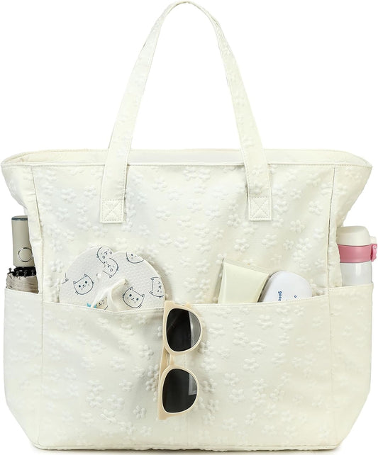 LEDAOU Large Beach Tote Bag Women Waterproof Sandproof Zipper Beach Tote Bag for Pool Gym Grocery Travel with Wet Pocket