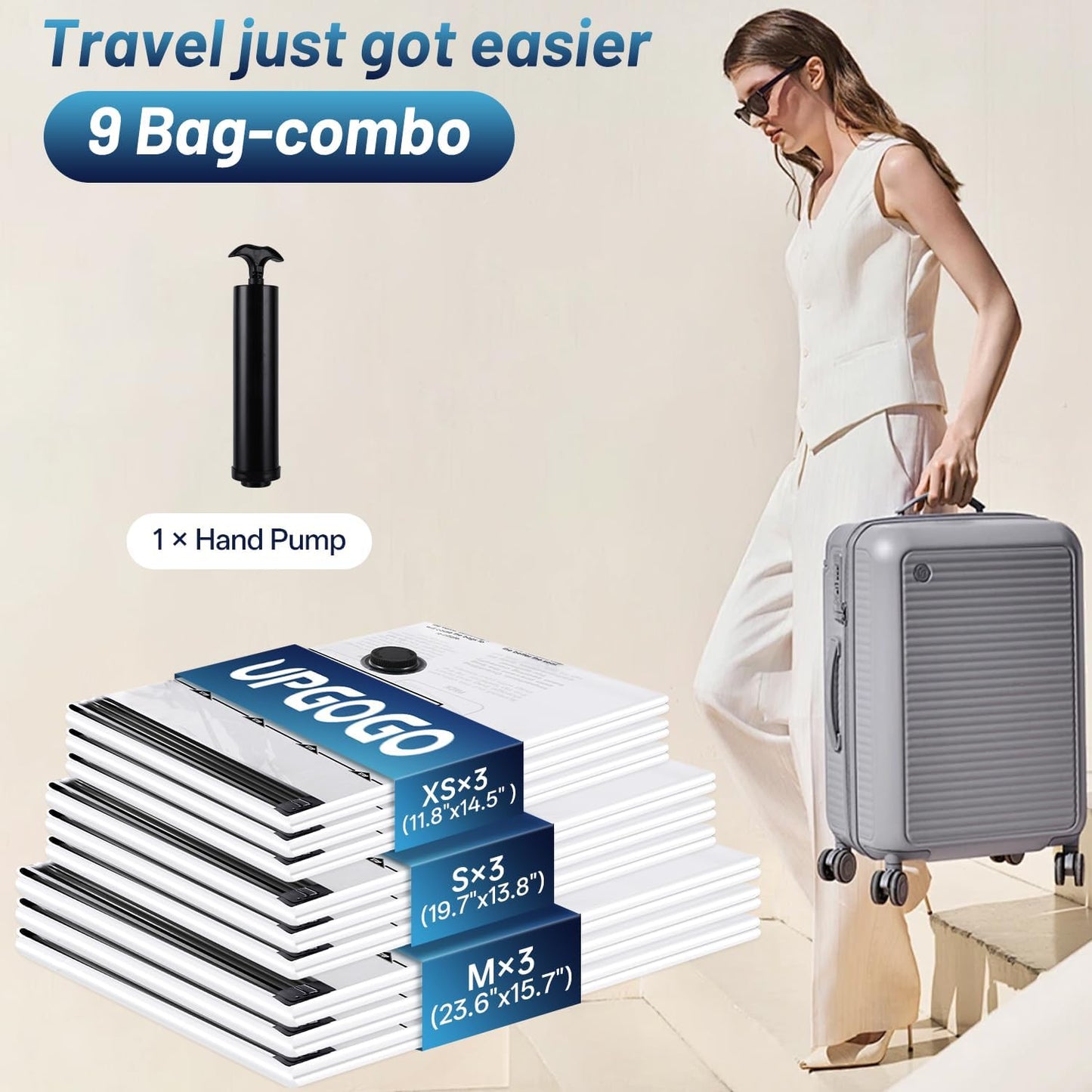 Travel Vacuum Bags for Luggage with Hand Pump,Vacuum Seal Bags for Clothing,Packing Cubes Compression,Cruise Ship and Travel Essentials(Combo 9 Pack)