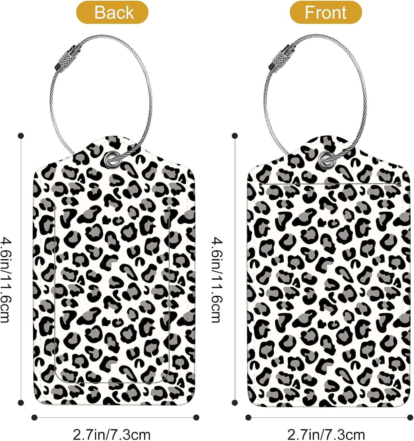 2Pack Luggage Tags for Suitcases, Cute Unique Pu Leather Cruise Luggage Tag with Privacy Cover ID Label Address Card and Metal Ring Suitable for Women Men Kids Travel Bag Gray Leopard Print