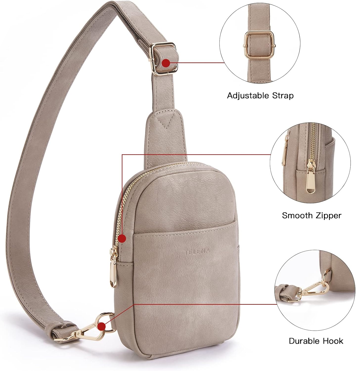 Telena Small Sling Bag for Women Leather Crossbody Fanny Packs Chest Bag for Women