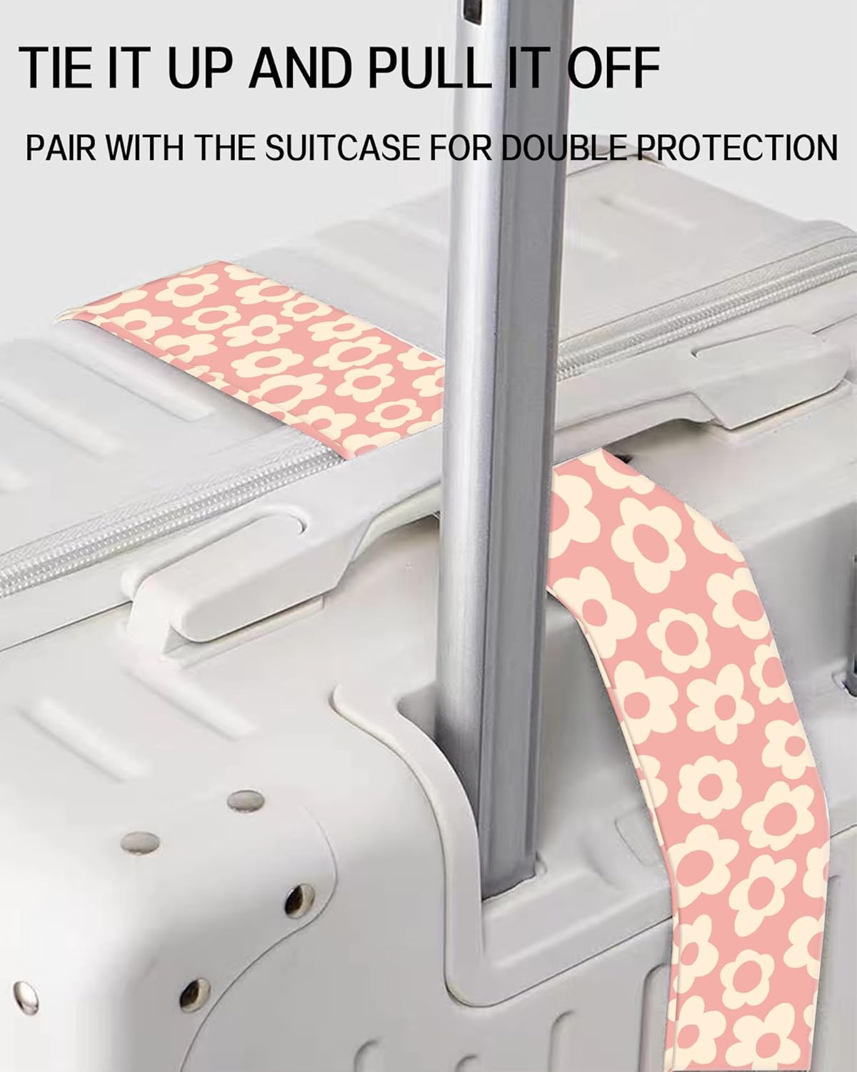 Luggage Straps for Suitcases, Adjustable Travel Belt, Durable Wide Luggage Strap, Cute Suitcase Strap Identifiers with Buckle, Bag Straps for Luggage, Pink Cute Flowers
