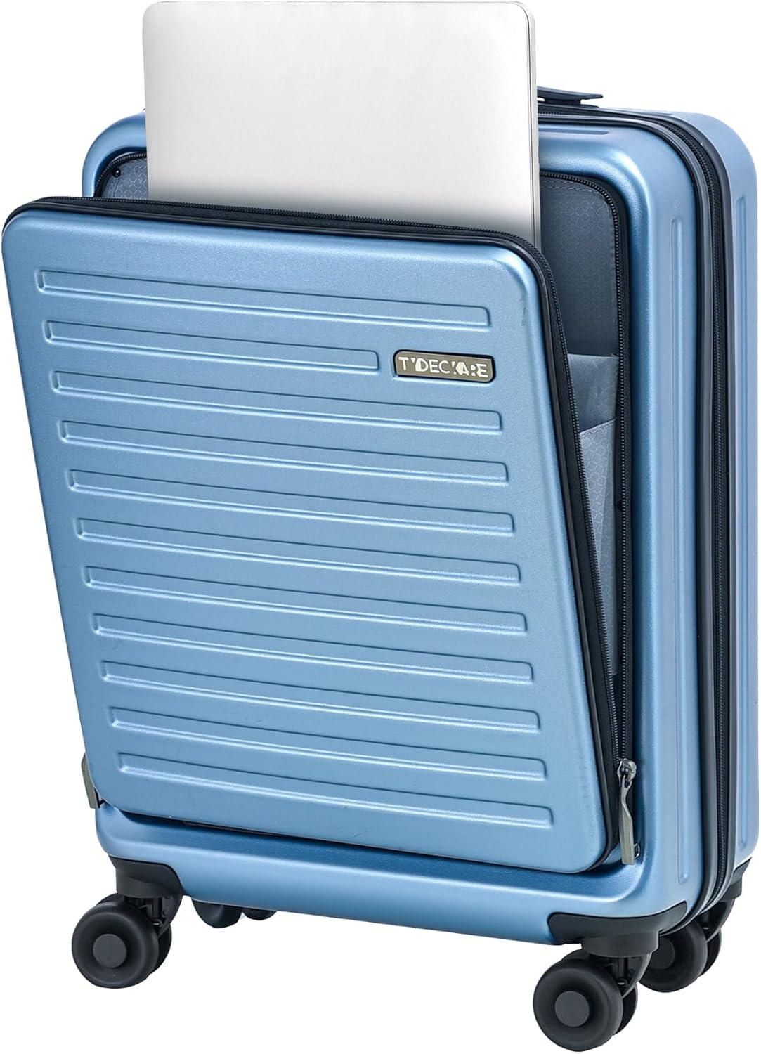 TydeCkare 20 Inch Carry On Luggage with Front Pocket, 21.65 * 15.35 * 7.87" Suitable for Airplane Overhead Bin, 34L PC+ABS Hardshell, Ice Blue
