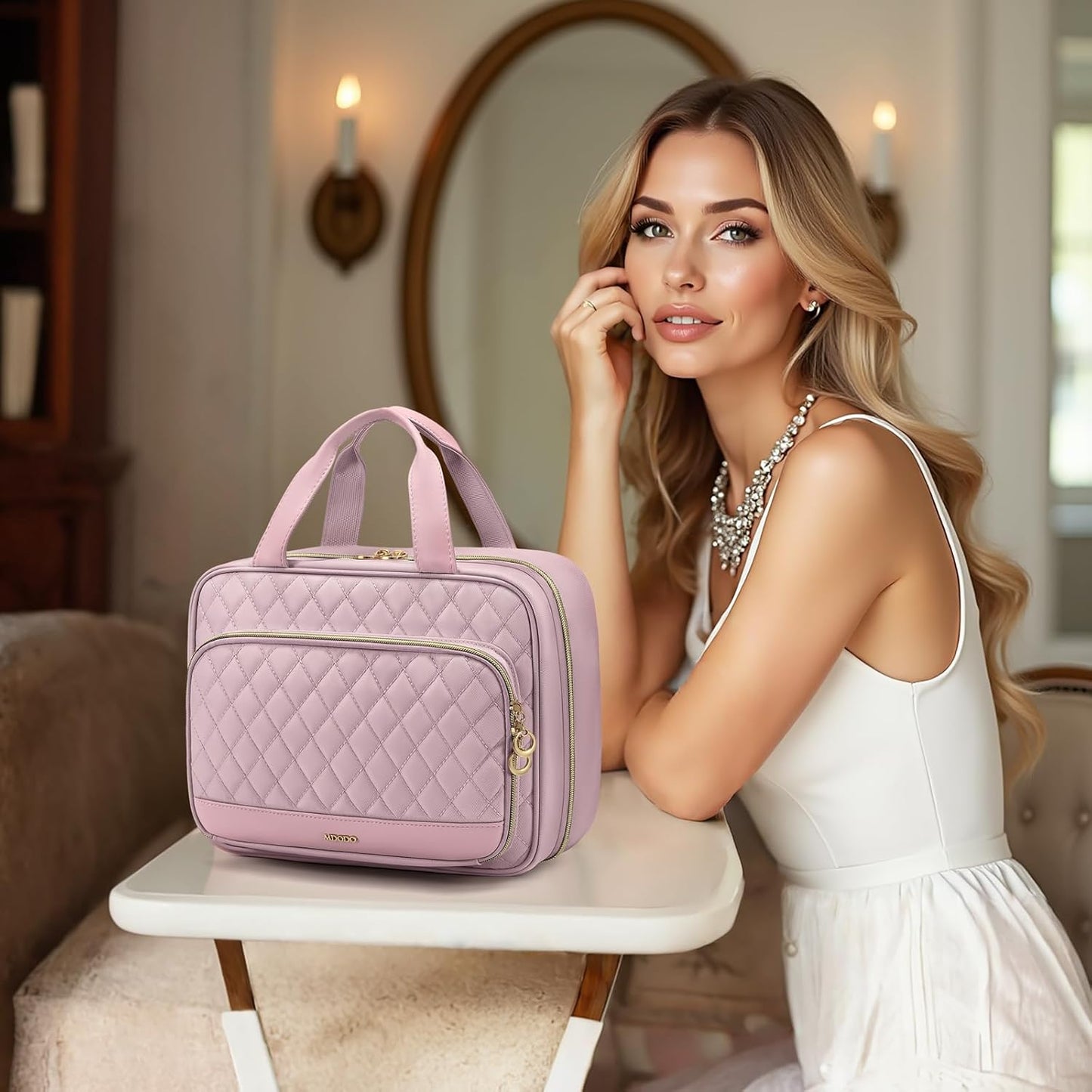 Travel Toiletry Makeup Bag for Women Hanging Toiletry Bag Cosmetic Organizer Make up Bags for Women Travel Essentials (Pinkish Purple)