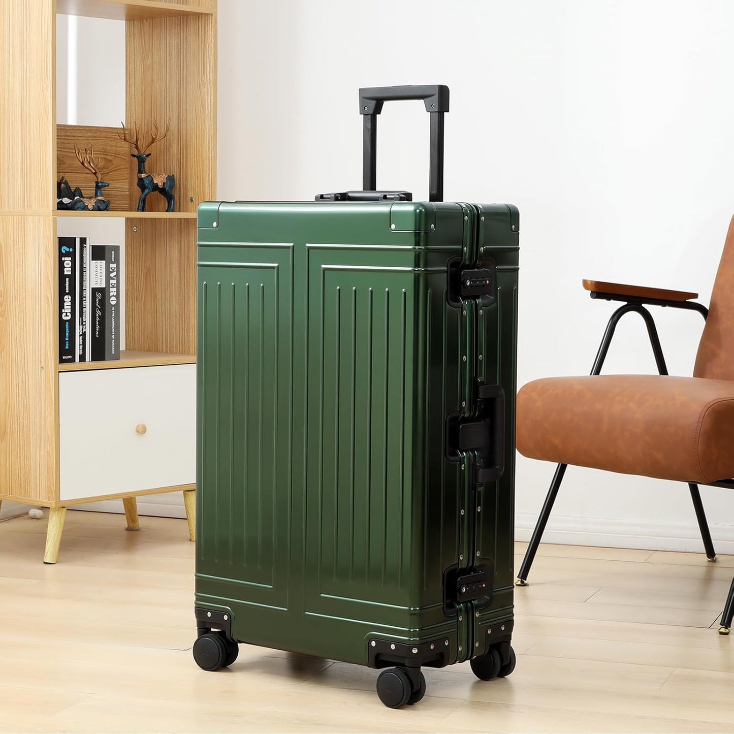 All Aluminum Magnesium Carry On Luggage，Cut from Whole Aluminum Sheet，22x14x9 Airline Approved ，（3rd Generation，Premium Magnesium Metal zipperless suitcase ） (green, 28inch)