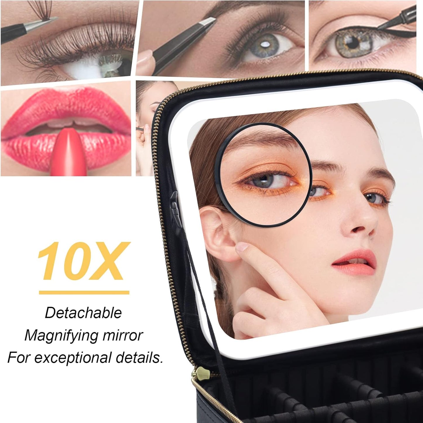 Makeup Bag with Light Up Mirror, Lighted Travel Makeup Organizer 3 Colors Adjustable Brightness, Makeup Bag with Mirror and Light, Travel Train Case Portable Cosmetic Bag for Women(Leopard)