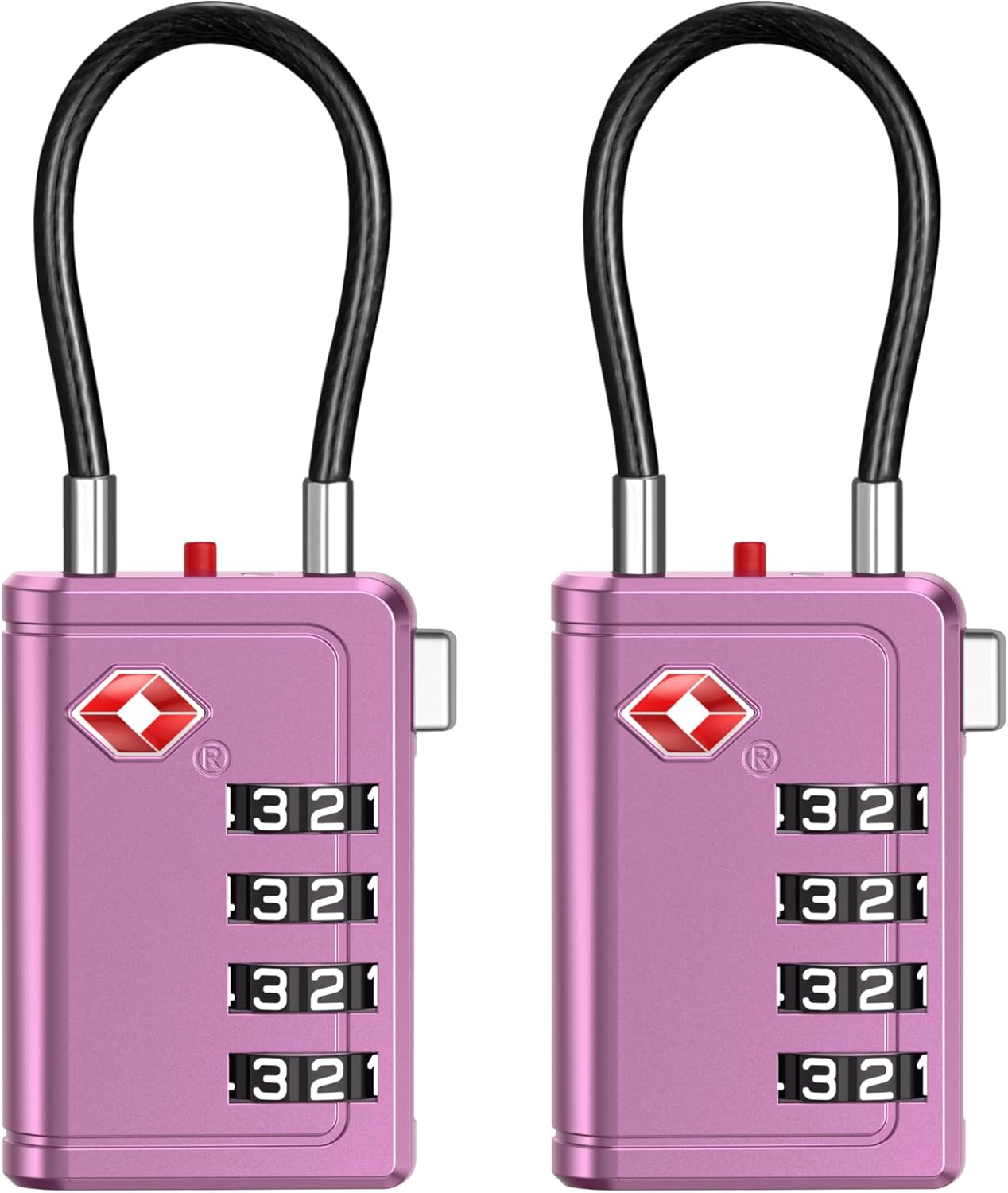 Puroma TSA Approved Luggage Travel Locks with Open Alert Indicator, 4 Digit Combination Resettable Code Zinc Alloy Lock for Suitcase, Backpack, Bag, Toolbox, Locker (2 Pack, Rose Purple)