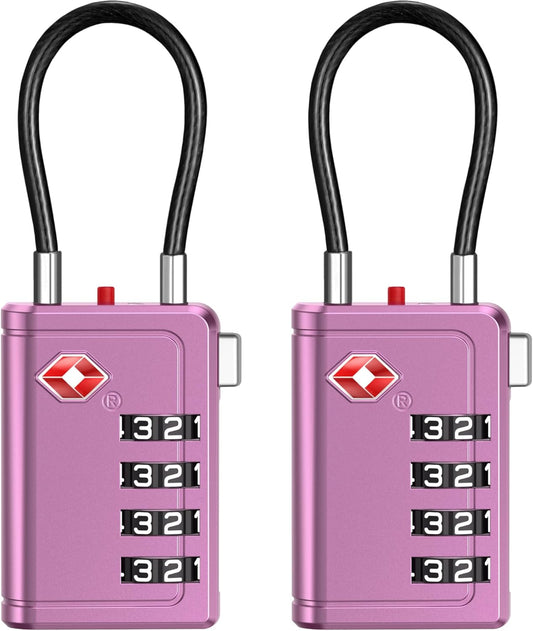 Puroma TSA Approved Luggage Travel Locks with Open Alert Indicator, 4 Digit Combination Resettable Code Zinc Alloy Lock for Suitcase, Backpack, Bag, Toolbox, Locker (2 Pack, Rose Purple)