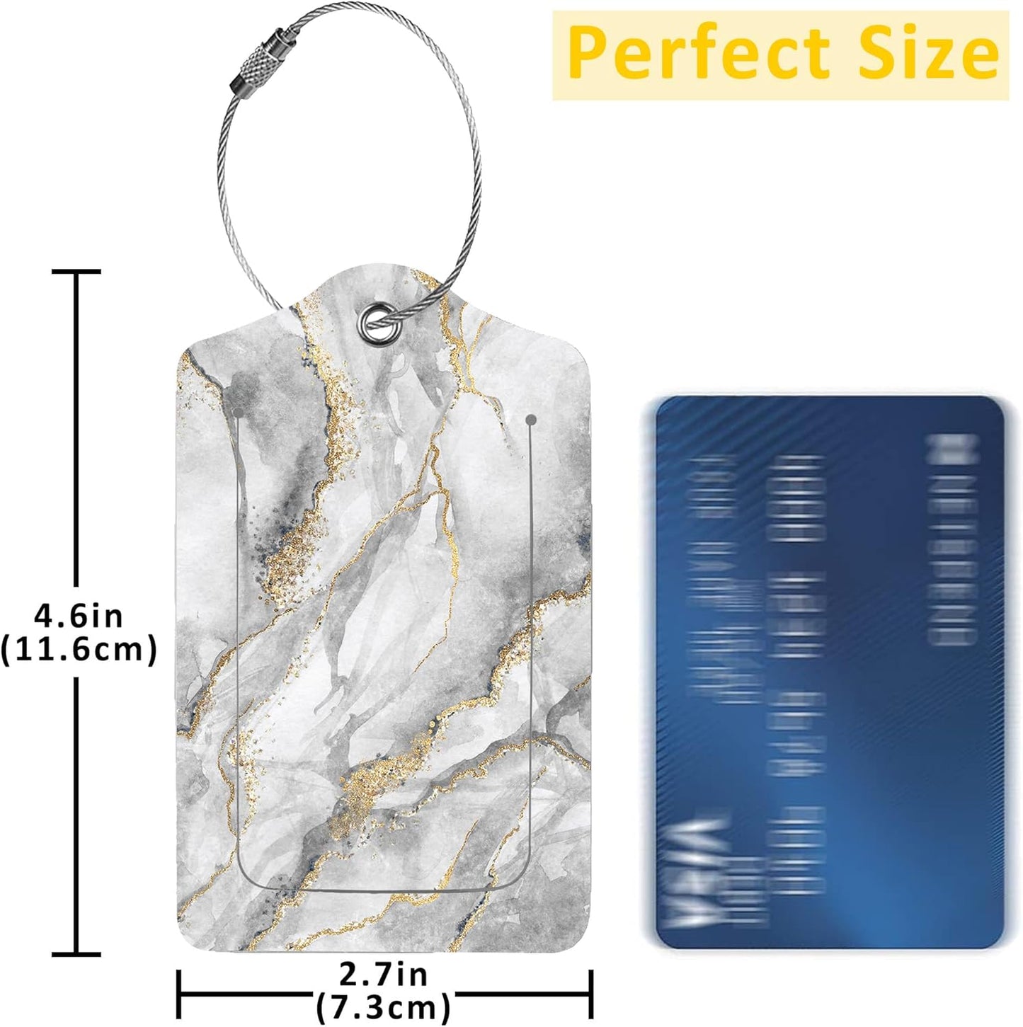 2 Pack Abstract Marble Luggage Tag for Suitcases Marble with Gold Veins PU Leather Bag Travel Suitcase ID Identifier Baggage Tags for Women Men Travel