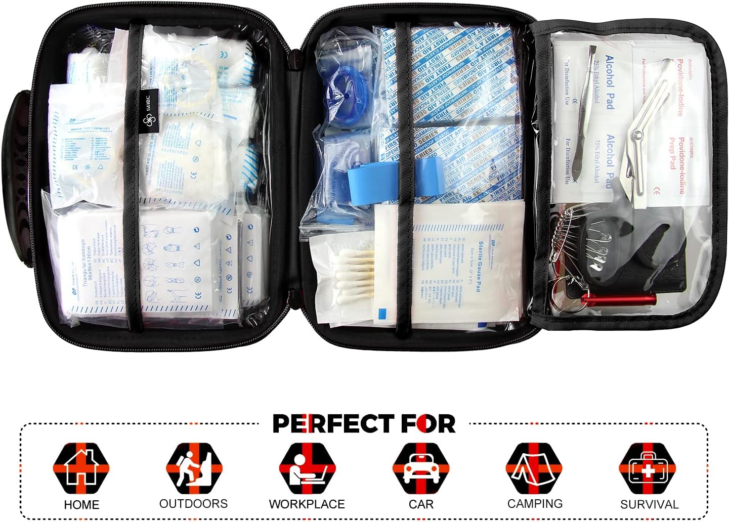 SHBC Waterproof First Aid Kit (228pcs) with All Basic or Advanced Supplies You Need. Suitable for Emergencies at Home or Outside, Travel, Home, Camping, Black