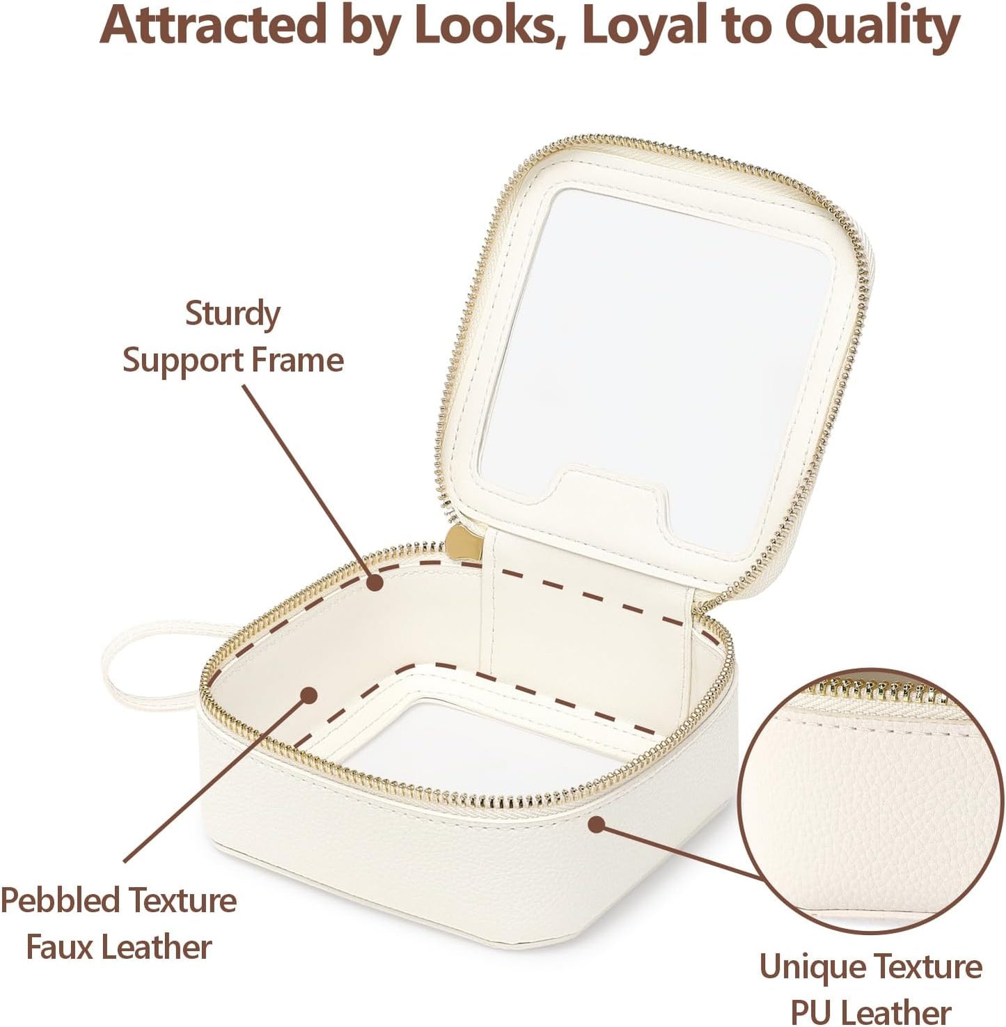 PACKISM Small Clear Makeup Bag - Pebbled Texture & Hard PU Leather Mini Makeup Bag for Purse, Cosmetic Travel Bag Car Bag for Essentials for Women Gift Daily Use (Cream Mini)