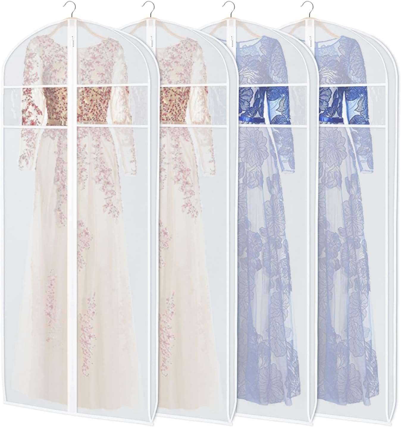 Zilink Dress Bags for Gowns Long 72-inch Garment Bags for Long Dresses Clear Dress Protector Bag with 3" Gusset and Full Length Zipper for Dresses, Fur Coat Gown Closet Storage（Set of 4）