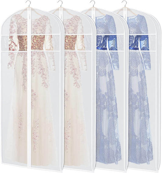 Zilink Dress Bags for Gowns Long 72-inch Garment Bags for Long Dresses Clear Dress Protector Bag with 3" Gusset and Full Length Zipper for Dresses, Fur Coat Gown Closet Storage（Set of 4）