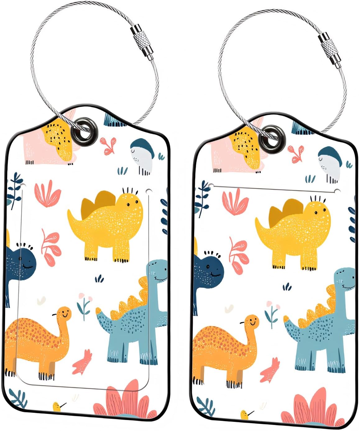 Luggage Tags for Suitcases, 2-Pack PU Leather for Cruise & Travel, Baggage ID Tags with Privacy Cover & Address Card, Durable Metal Ring, Kids Adults Travel Accessories, Playful Dinos