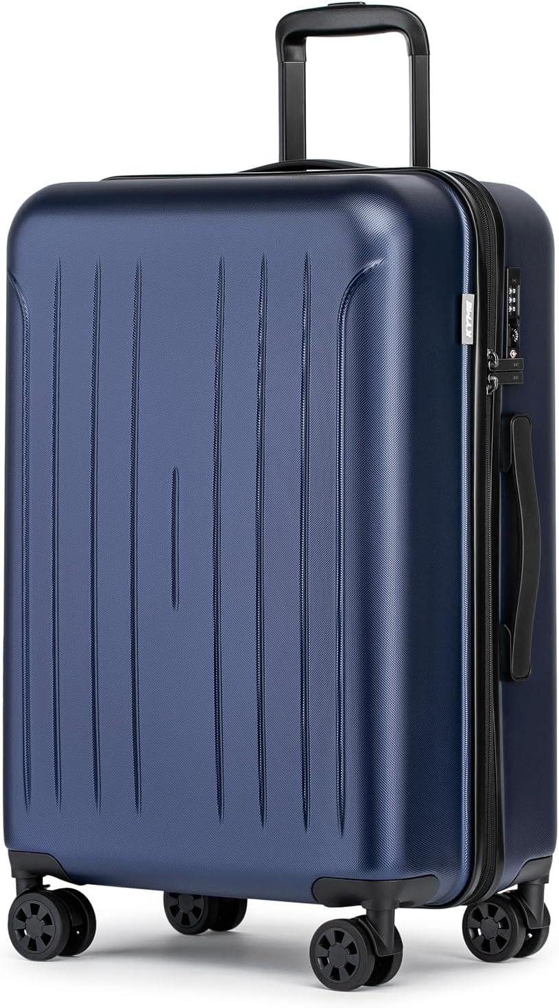 KYME Suitcase Hardshell With Double Spinner Wheels, PC+ABS TSA Lock Travel Luggage (Navy Blue, 24" Checked)