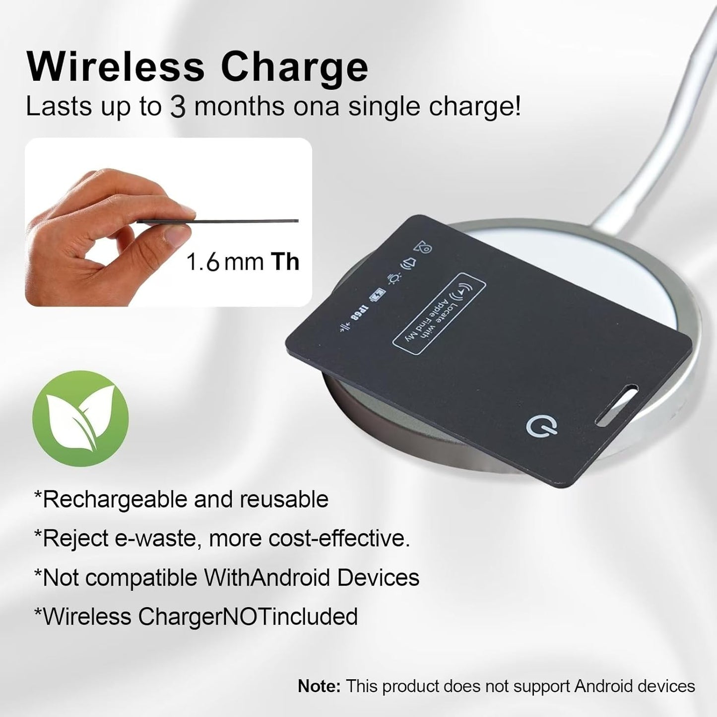 [Apple MFi Certified] LBPRT Air Card Tag Rechargeable Wallet Tracker Thin 1.6mm, Item Finder Work with Apple Find My APP (iOS Only, Android not Supported) Smart Locator for Luggage Suitcase, Purse,Bag