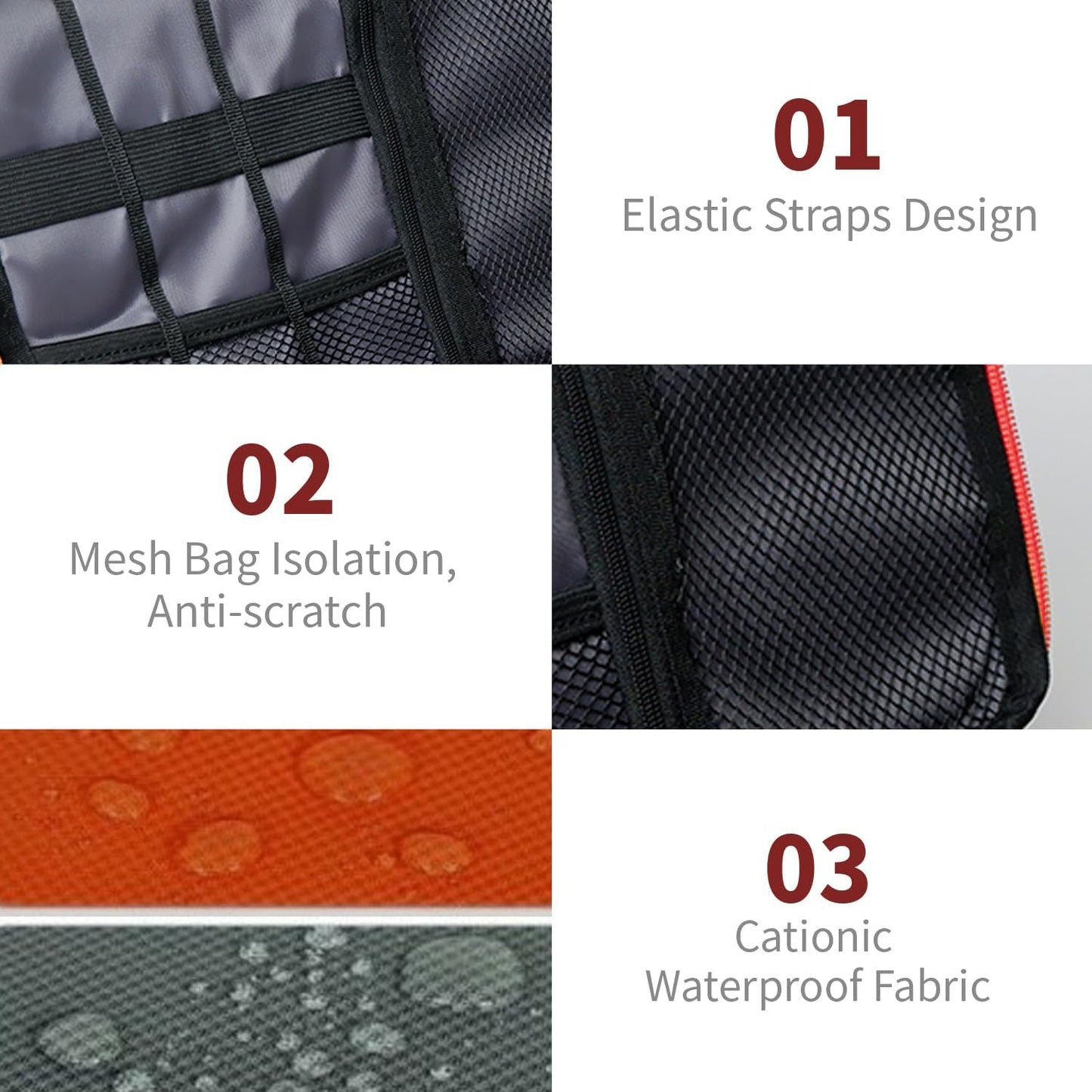 Electronics Travel Organizer,Portable Waterproof Electronic Travel Storage Bag for Small Charging Cord Storage,Charger,SD Card etc,for Travel,Business-Wine Red Black