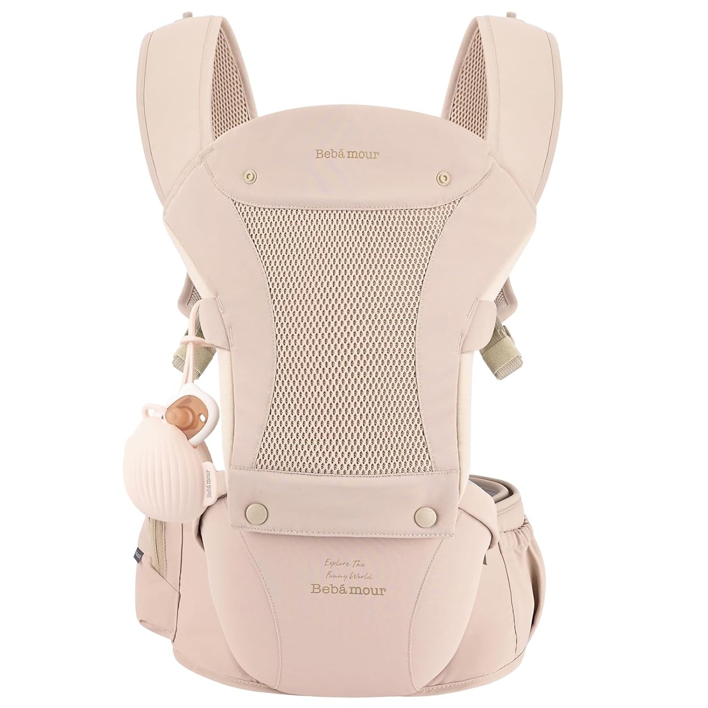 Bebamour Baby Carrier with Hip Seat,All-Position Breathable Mesh Hip Seat & Carrier 0-36Months with Head Hood, 3 PCS Teething Pads, Waist Extender,Storage Bag & Pacifier Case (Pink)