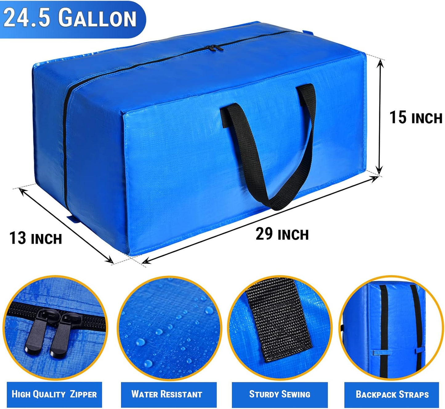 5 Pack Heavy Duty Extra Large Moving Bags Storage Tote - Strong Handles& Backpack Straps - Space Saving Storage Bags Alternative to Moving Boxes and Bins,Compatible with Ikea Frakta Cart, Blue