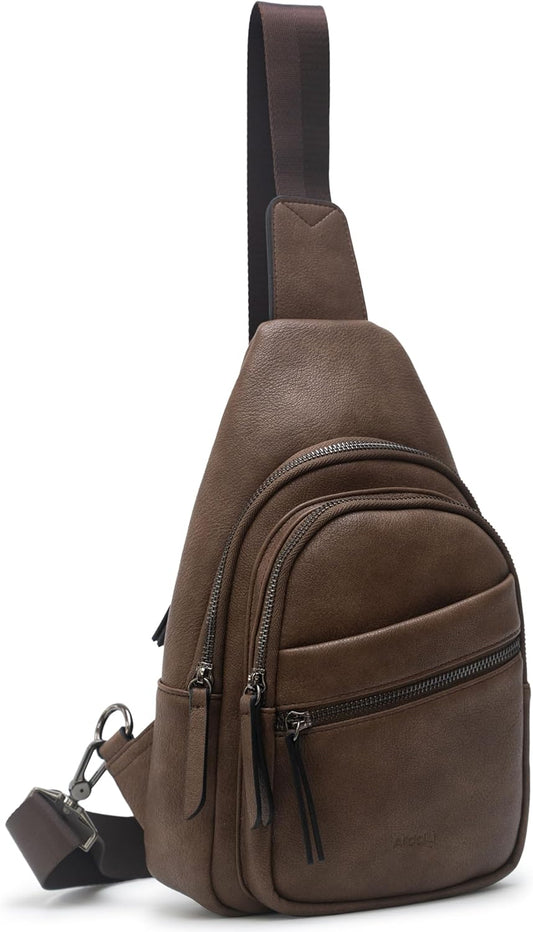 Alldaily Large Sling Bag for Women Crossbody Purse Leather Fashionable Trendy Chest Bag for Travel, Fanny Pack (Chocolate)