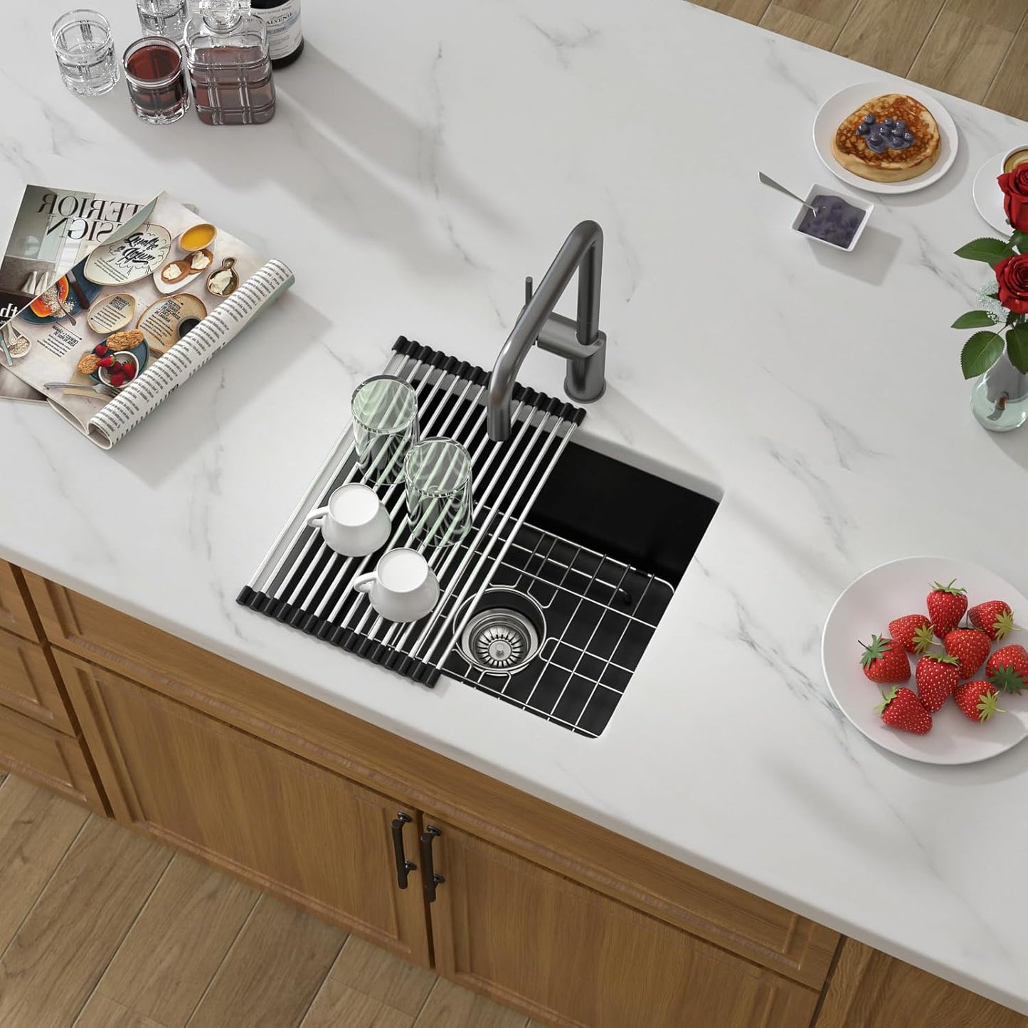 18 Granite Composite Bar Sink - Donsdey 18”×16” Undermount Granite Kitchen Sink Black Quartz Classic Composite Under Counter Single Bowl Bar Prep RV Sinks Basin