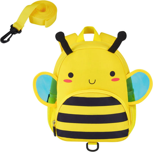 mommore Toddler Backpack for Girls Boys 2-4, 3D Cartoon Mini Kids Travel Bag, Small Baby Backpack with Toddler Leash, Chest Buckle, Water-Resistant Pre-K Schoolbag, Bee