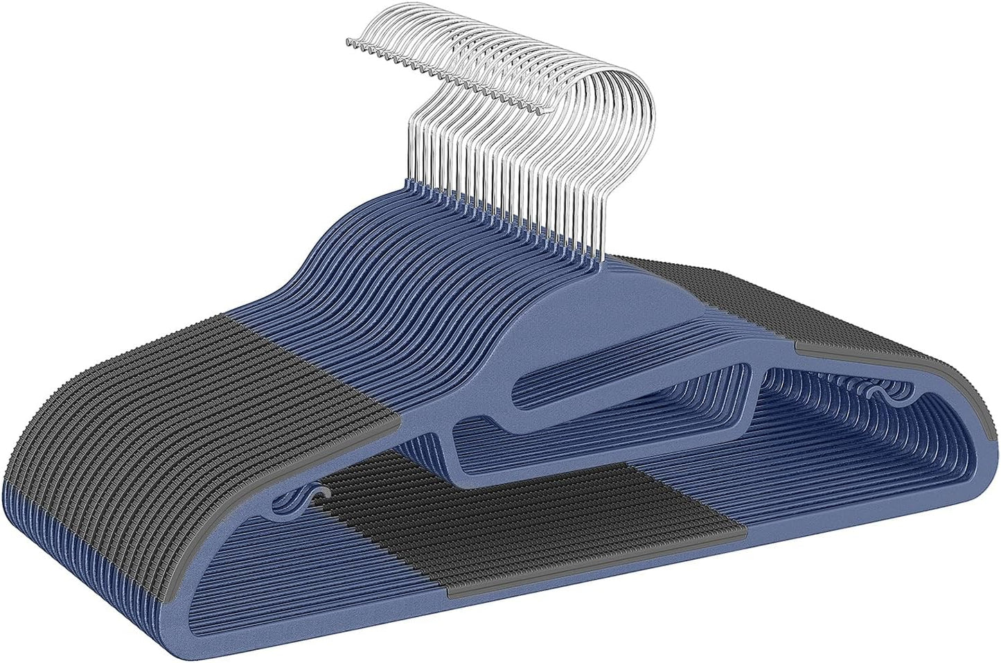 BAGAIL Plastic Hangers 50 Pack with Non-Slip Design,0.2 Inches Thick, 360°Swivel Hook Space Saving Organizer for Bedroom Closet,Shirts,Pants(Navy- S Shaped)