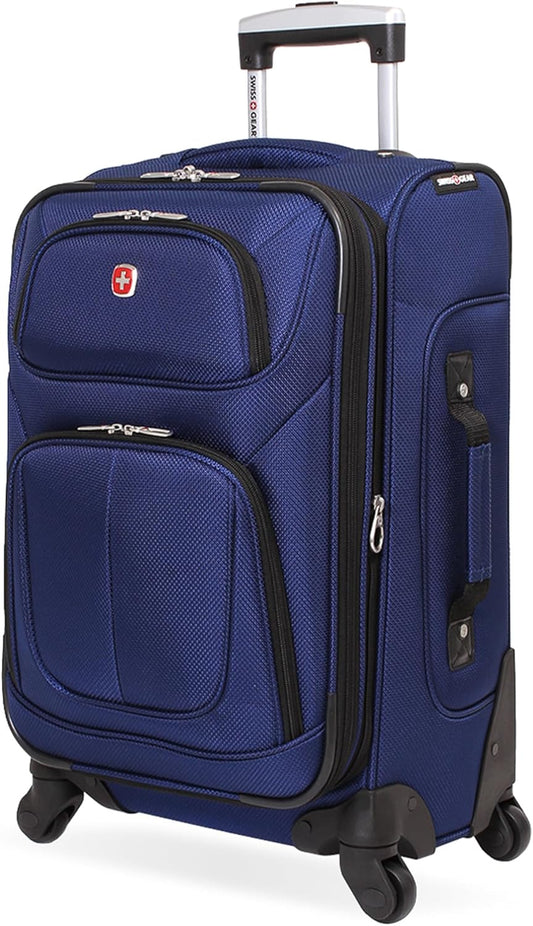 SwissGear Sion Softside Expandable Luggage – Carry-On Suitcase with 360 Degree Wheels & Retractable Handle – 21 Inch, Perfect for 1-3 Night Trips – Blue
