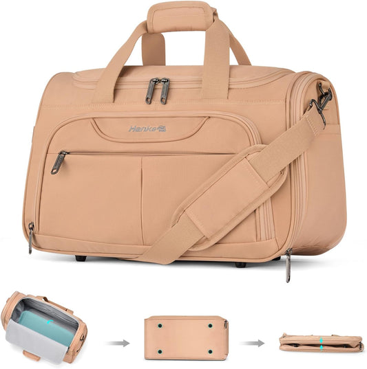 Hanke Foldable Underseat Carry On luggage Bag, Travel Tote Bag for Women & Men, Personal Item Travel Bag Softside Lightweight Luggage Bags for Travel Flight Crew Overnight Weekender.（Pink）