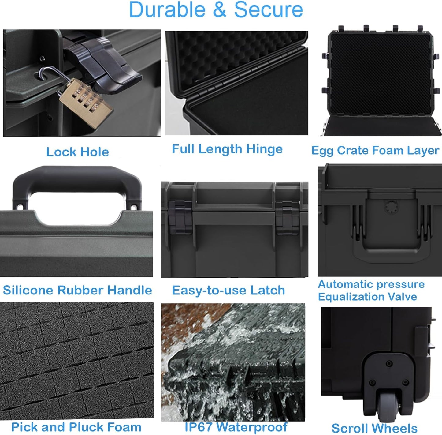 Waterproof Hard Case, 38.5x 29.5 x 11 Inch Rolling Hard Case, Equipment Roller with Wheels,Customizable Foam, for cameras, Camcorder,Drone,Gear, tool,IP67, Inner 32.88" x 23.90" x 8.66"