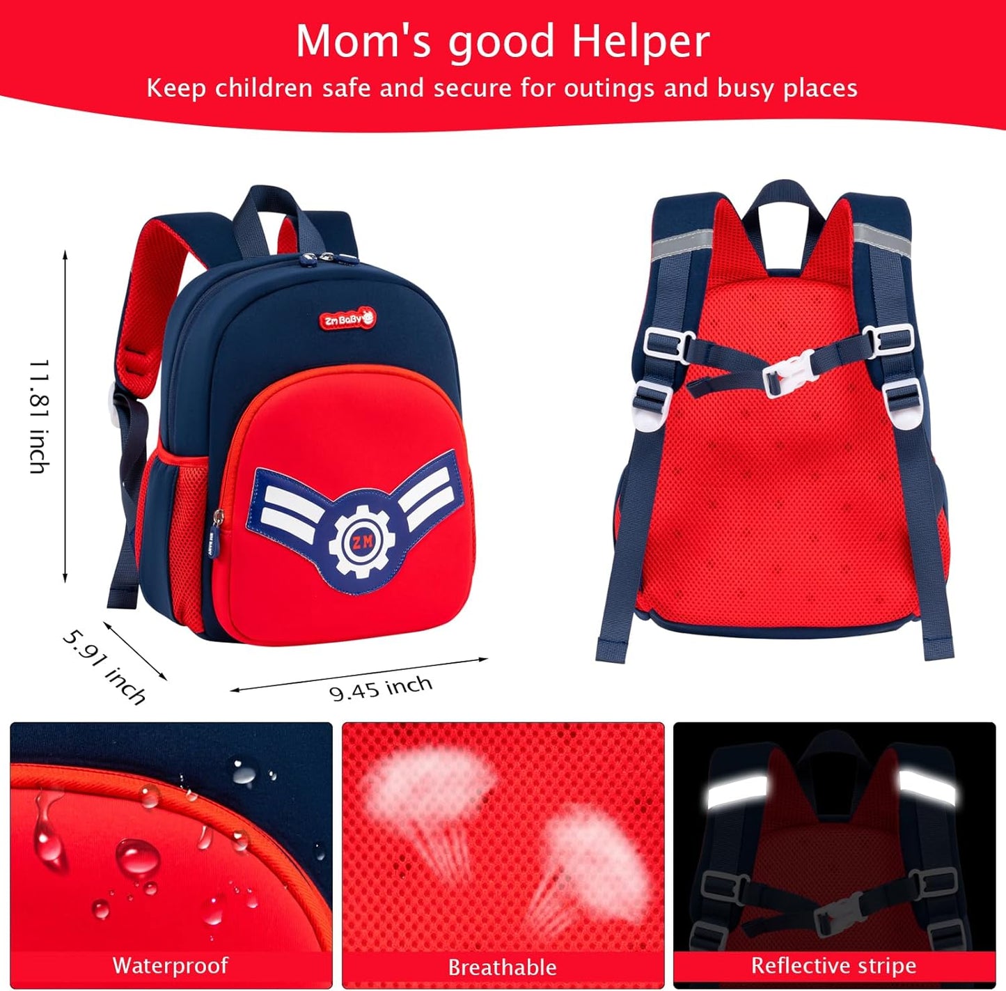 Padgene Toddler Harness Backpacks Safety Leash Kids Anti Lost Kindergarten Preschool Backpack Neoprene Lightweight Animal Schoolbag 3D Cartoon Dinasour Mini Travel Bag for Boys Girls Ages 3-5