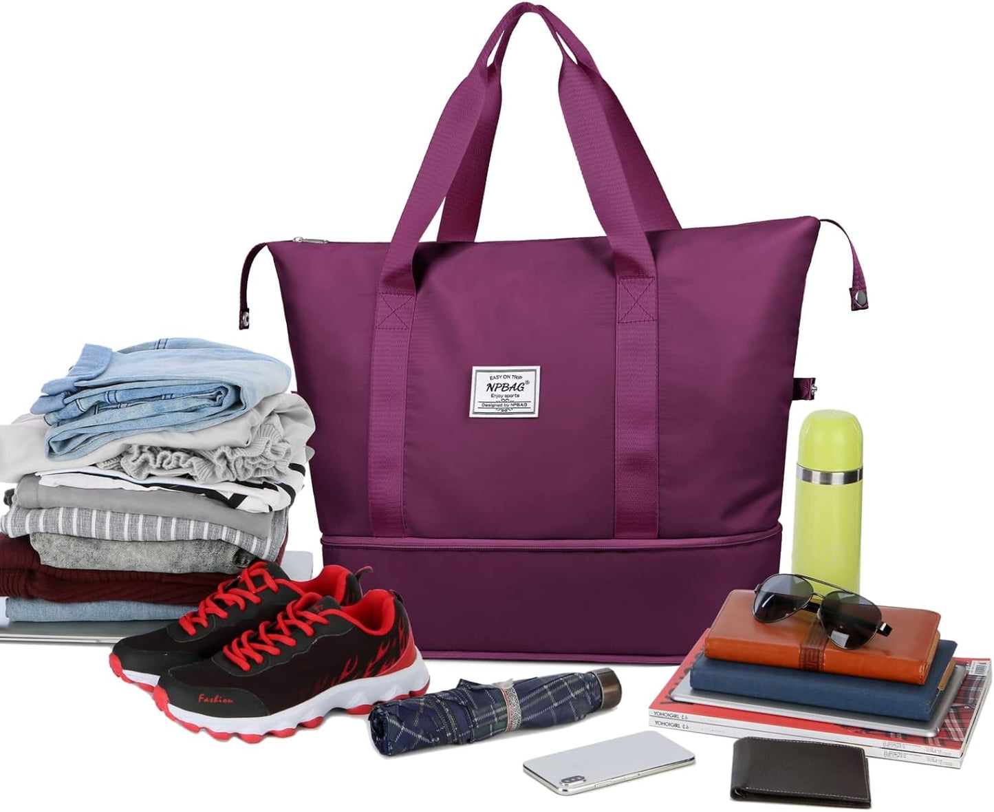 NPBAG Women Travel Duffel, Multi Functional Large Expandable Weekender Carry-on Tote, Gym Workout Overnight Bag, Mommy Hospital Bag for Labor and Delivery