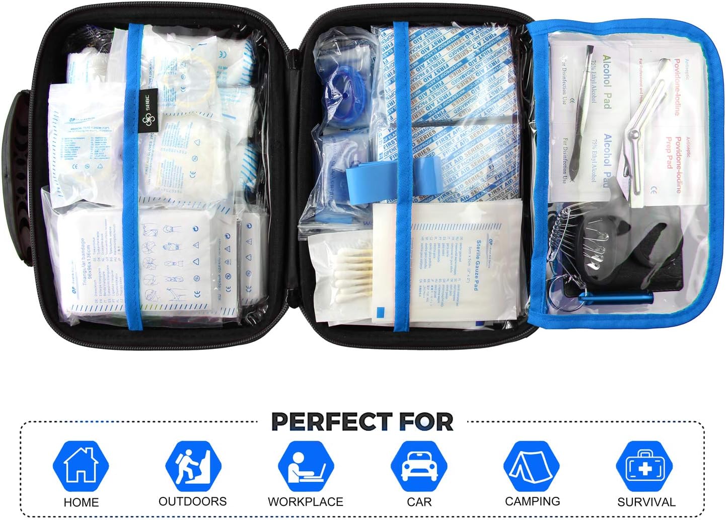 SHBC Waterproof First Aid Kit (228pcs) with All Basic or Advanced Supplies You Need. Suitable for Emergencies at Home or Outside, Travel, Home, Camping, Blue