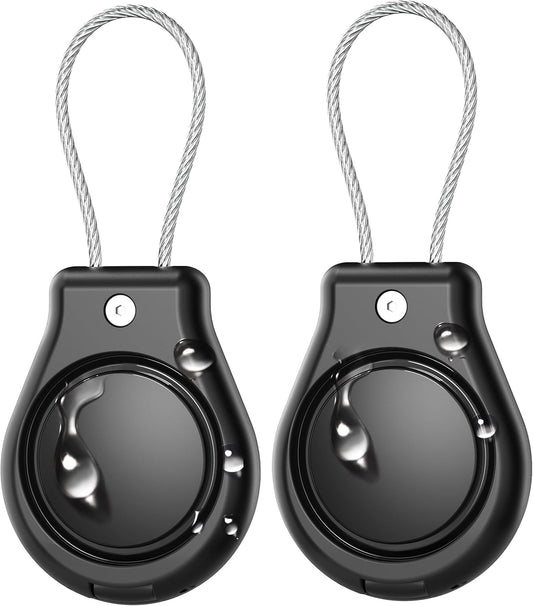 DDJ IPX8 Waterproof for Air Tag Lock Case with Wire Cable, Airtag Keychain Holder [2 Pack], Ultra Durable Anti-Lost Protective Case for Apple Airtags with Keyring for Luggage, Key, Backpack, Pet