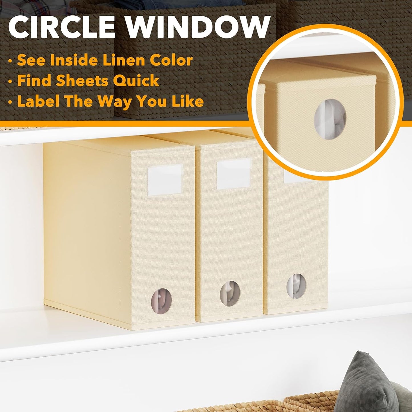 SpaceAid 3 Pack Bed Sheet Organizers and Storage, Foldable Linen Closet Organizer, Set Folder Keeper With Window XL (Queen & King Size) Bedding Container (Beige)